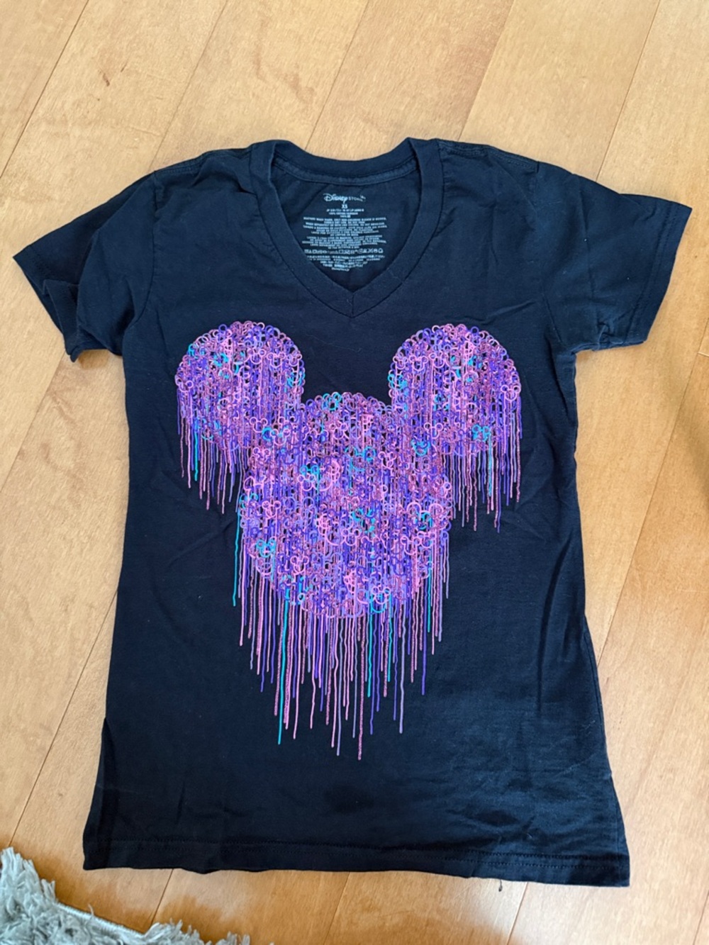 Disney Black Tee with Dripping Purple-Pink Sequin Mickey